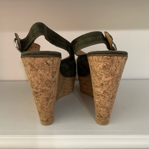 Shoe Box Loden /Olive Suede Open Toe Wedge 38 - Picture 4 of 8